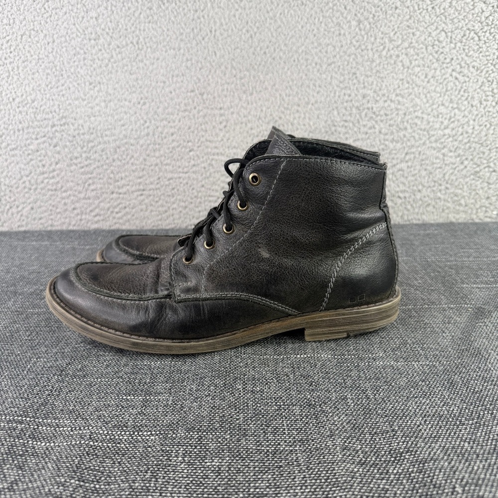 Bed Stu Boots Mens 11 Black Leather Distressed Moc Toe Lace Up Ankle 0844